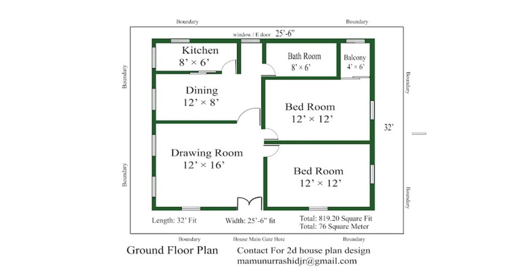2D-House-Design-For-2-Bed-Room