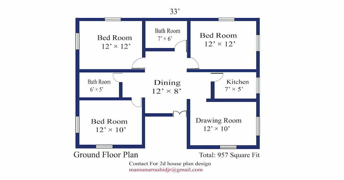 3 Bed Room 2D Special Ground Floor Design
