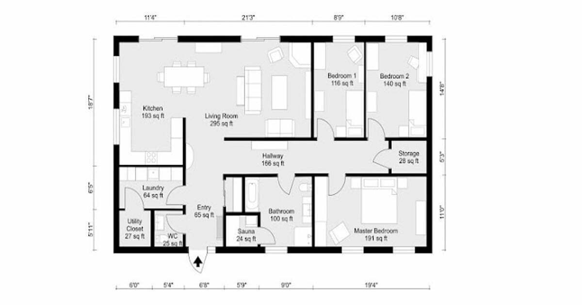 3 bed Room 2D House Plan
