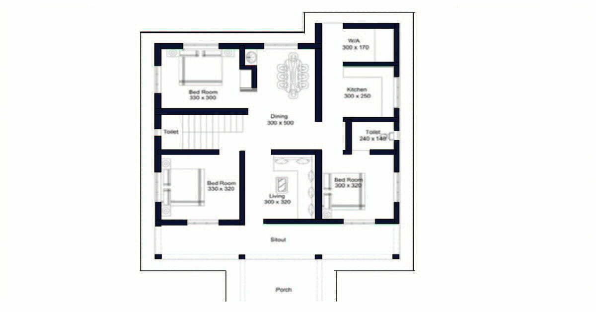 Three Bed Room 2D House Design