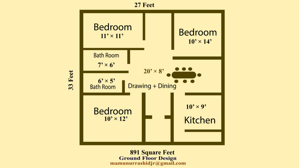 three BedRoom Ground Floor Plan Design